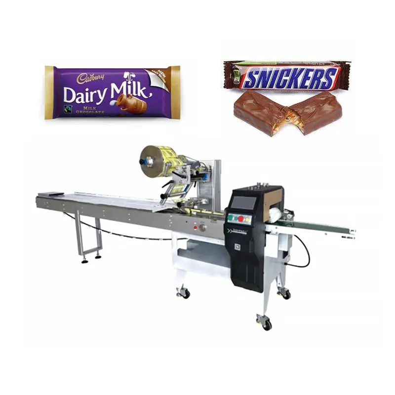automatic horizontal chocolate flow biscuit bags pack machine line food company industrial use plastic bag sealing machine